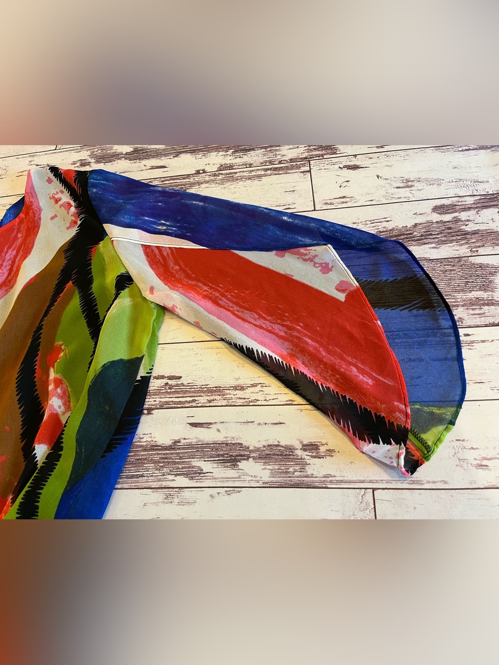 Ali Miles Colorful Artsy Light Flowy Lined Blouse Women Large Semi Sheer Sleeves - Picture 9 of 15